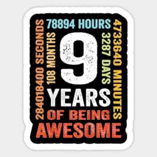 9th Birthday 9 Years Old Vintage Retro 108 Months Boy Girl T-Shirt Sticker